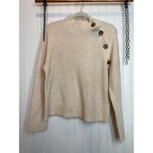 Neely Women’s Oatmeal Ribbed Mock neck Sweater Chunky Shoulder Buttons Size M